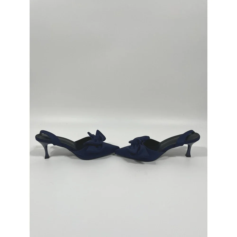 Womens Slingback Heels 8.5 Blue Pointed Toe Bow Chic Statement Wedding Guest